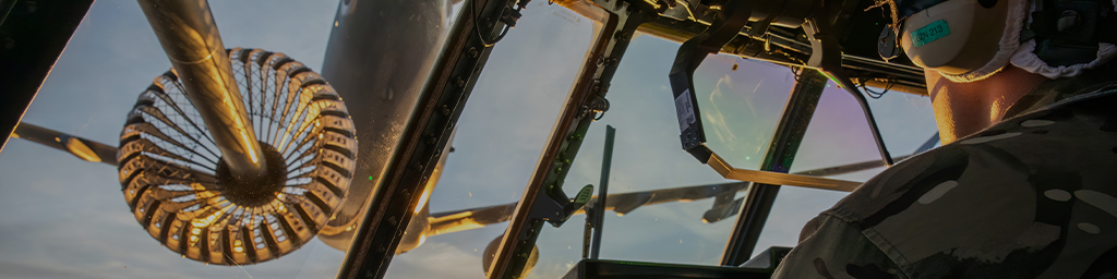 Pictured is an RAF Hercules C5 taking on fuel from a Voyager KC3.