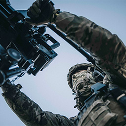 A member of the Pathfinders Regiment fires a .50Cal Heavy Machine Gun.