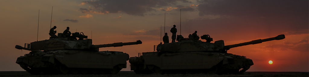 Pictured are two Challenger 2 Main Battle Tanks.