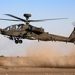 The AH64 Apache conducts dust landings while deployed to RAFO Musannah as part of Ex PINION OMAN 21.