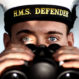 A sailor onboard Type 45 destroyer HMS Defender is pictured on the bridge of the ship