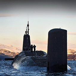 Nuclear submarine HMS Vanguard surfacing.